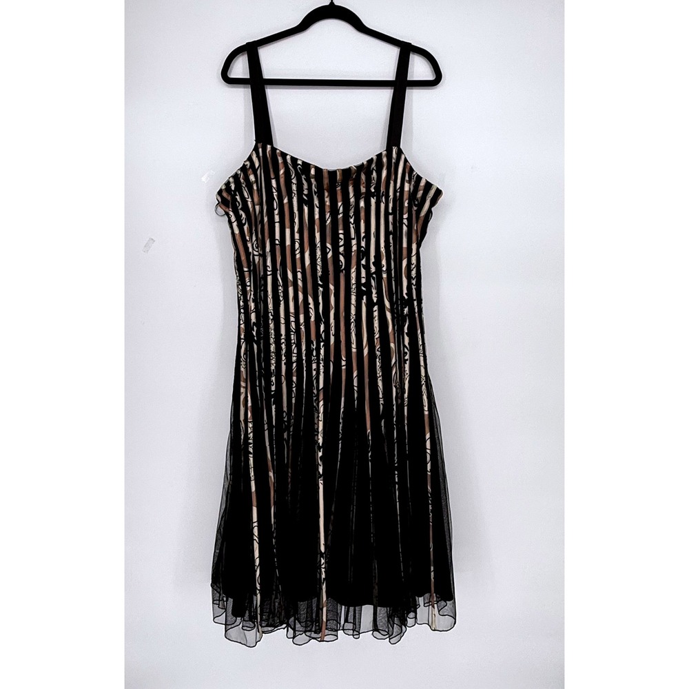 JS Collections Woman Black Striped Tulle Skirt Dress Spaghetti Strap